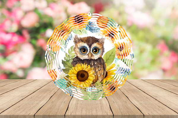 Owl with Sunflowers Wind Spinner