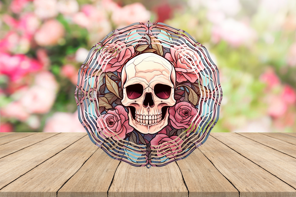 Skull with Roses Wind Spinner